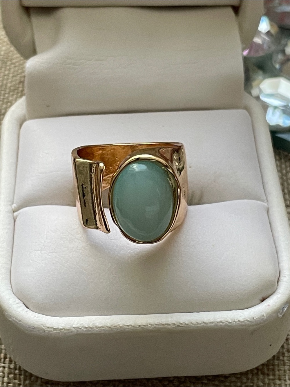 ✨Goldtone Statement Ring with Pale Aqua Stone ✨Adj NEW